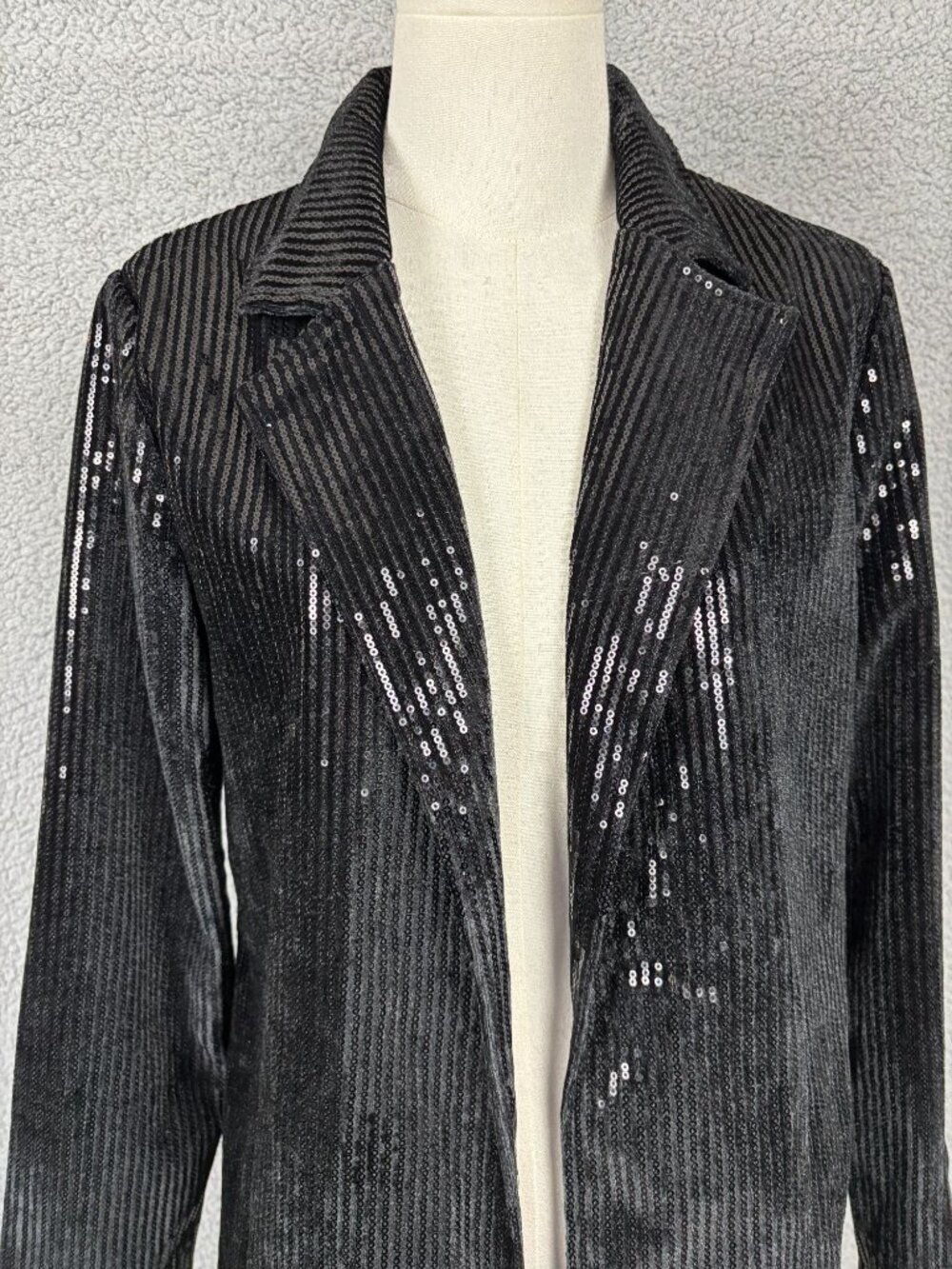 Women's Black Sequin Blazer Jacket With Striped Velvet Texture Small NWOT's - Picture 2 of 8